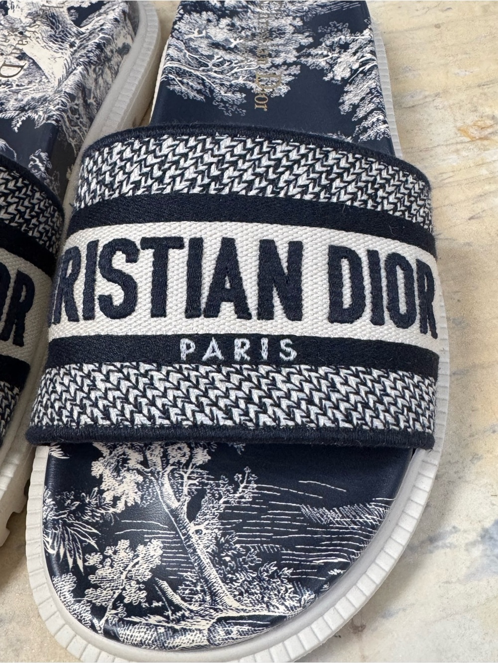 Christian Dior Blue White Dway Flower Toile Logo Slide Sandals size 37 - Picture 5 of 16